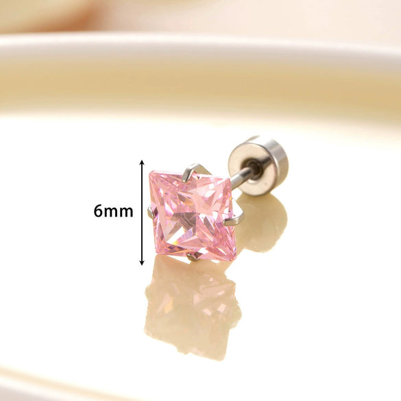 Titanium Steel Earrings With Square Zircon Inlaid Geometric Sweet Girly Style