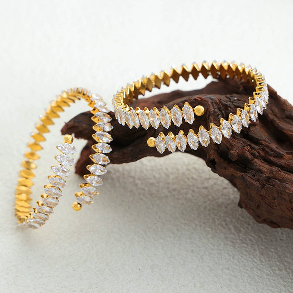 316L Stainless Steel Elastic Bracelet With Full Diamond Zircon And Geometric Style