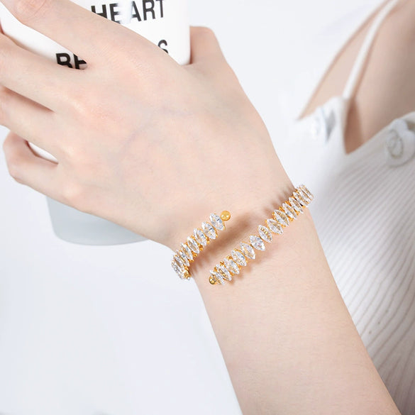316L Stainless Steel Elastic Bracelet With Full Diamond Zircon And Geometric Style