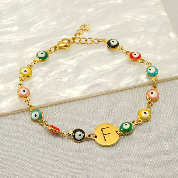 Titanium Steel Electroplated Devil's Eye And Letter Bracelet For Women