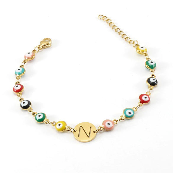 Titanium Steel Electroplated Devil's Eye And Letter Bracelet For Women