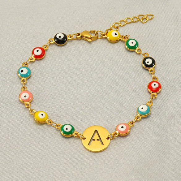 Titanium Steel Electroplated Devil's Eye And Letter Bracelet For Women