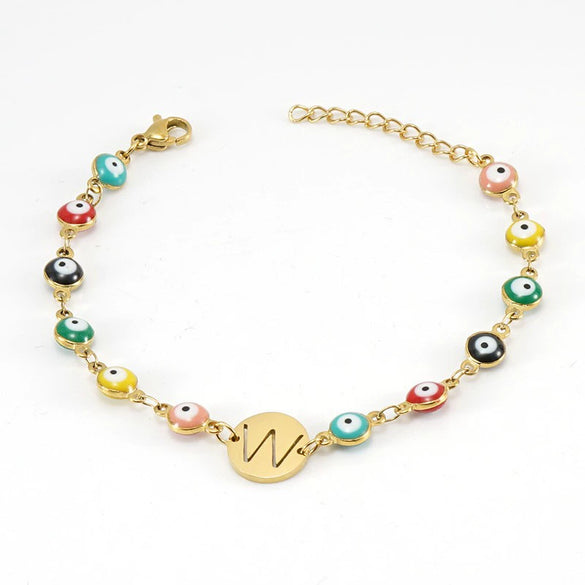 Titanium Steel Electroplated Devil's Eye And Letter Bracelet For Women