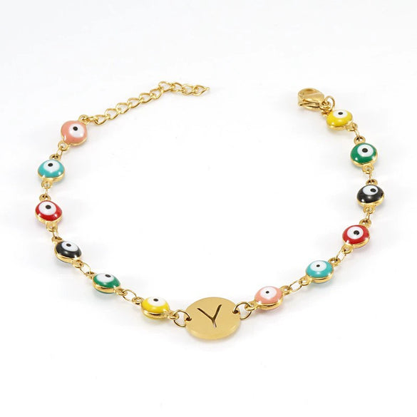 Titanium Steel Electroplated Devil's Eye And Letter Bracelet For Women