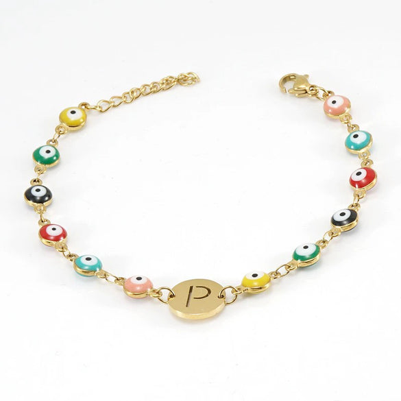 Titanium Steel Electroplated Devil's Eye And Letter Bracelet For Women