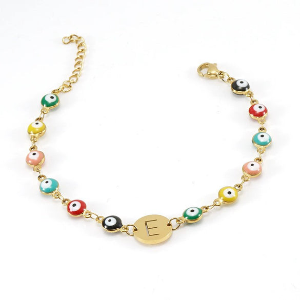 Titanium Steel Electroplated Devil's Eye And Letter Bracelet For Women