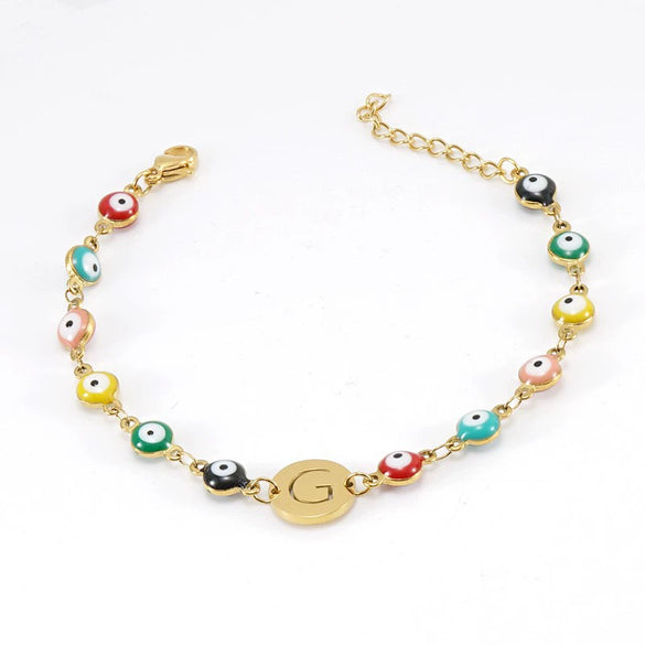 Titanium Steel Electroplated Devil's Eye And Letter Bracelet For Women