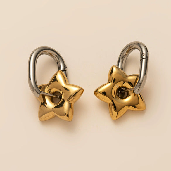 Titanium Steel Electroplated Fivepointed Star And Oval Ear Buckle Earrings High Colorretaining Lucky Star Design 18K Gold Plated Popular Style Unisex