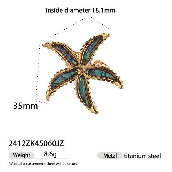 Titanium Steel Electroplated Fivepointed Star Women's Ring And Shell Inlaid Earrings Hand Jewelry