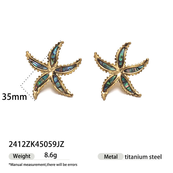 Titanium Steel Electroplated Fivepointed Star Women's Ring And Shell Inlaid Earrings Hand Jewelry