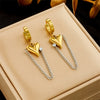 Titanium Steel Electroplated Heart Shape Diamondembedded Pendant Long Chain Women's Earrings