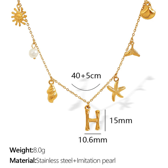 316L Stainless Steel Electroplated 18K Gold Bamboo Conch Sea Star Shell Women's Clavicle Chain Jewelry