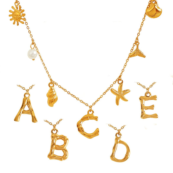 316L Stainless Steel Electroplated 18K Gold Bamboo Conch Sea Star Shell Women's Clavicle Chain Jewelry