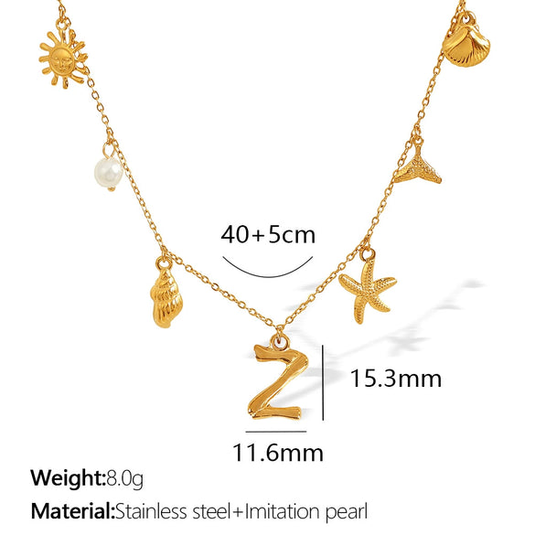 316L Stainless Steel Electroplated 18K Gold Bamboo Conch Sea Star Shell Women's Clavicle Chain Jewelry