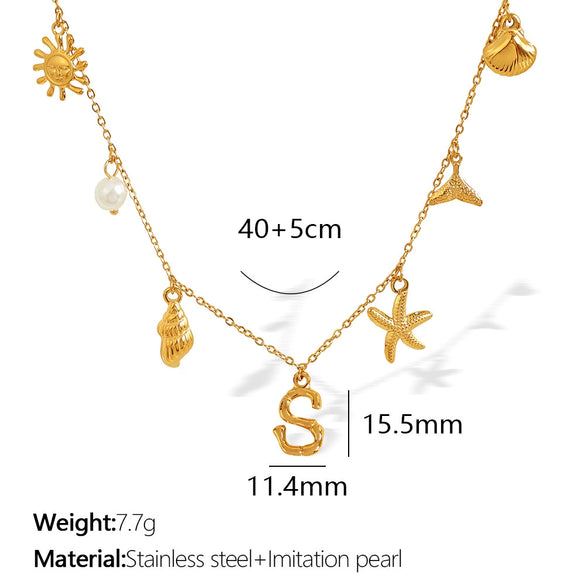 316L Stainless Steel Electroplated 18K Gold Bamboo Conch Sea Star Shell Women's Clavicle Chain Jewelry