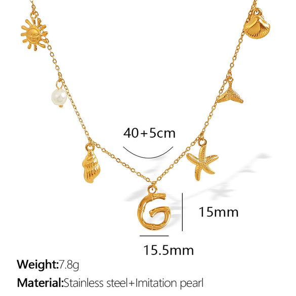 316L Stainless Steel Electroplated 18K Gold Bamboo Conch Sea Star Shell Women's Clavicle Chain Jewelry