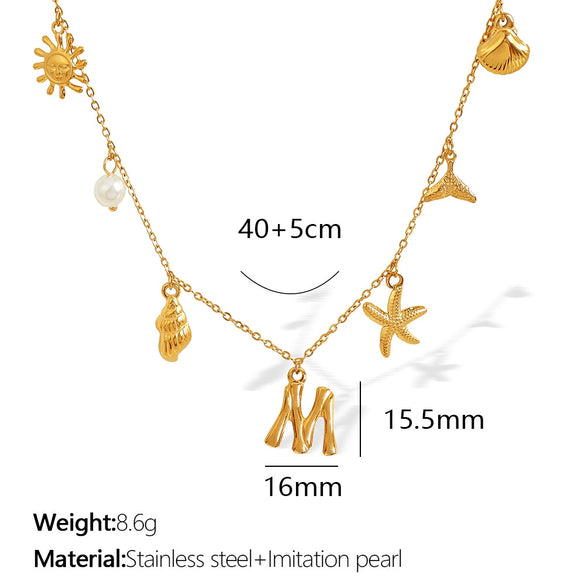 316L Stainless Steel Electroplated 18K Gold Bamboo Conch Sea Star Shell Women's Clavicle Chain Jewelry