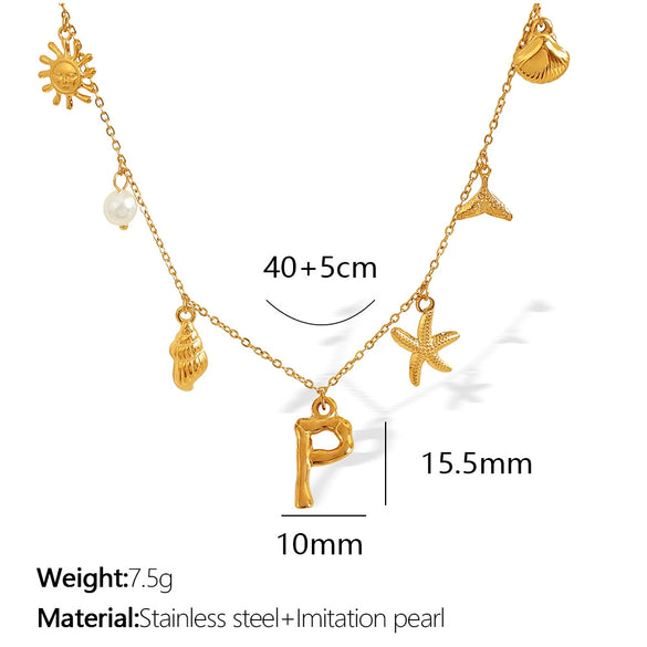 316L Stainless Steel Electroplated 18K Gold Bamboo Conch Sea Star Shell Women's Clavicle Chain Jewelry