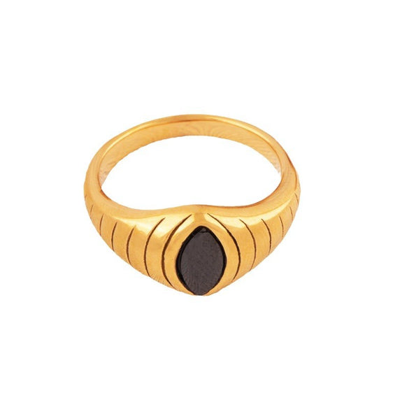 Titanium Steel Electroplated 18K Gold Ring With Horse Eye Shape And Cartoon Characters