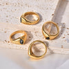 Titanium Steel Electroplated 18K Gold Ring With Horse Eye Shape And Cartoon Characters