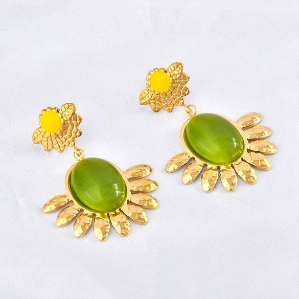 Titanium Steel Electroplated 18K Gold Sunflower Earrings Light Luxury Highend Personality Natural Style