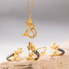Titanium Steel Electroplated Necklace Ring Earrings Set For Women