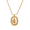 316L Stainless Steel Electroplated Oval Hollow Clavicle Chain With Love Heart And Tulip Flowers For Women