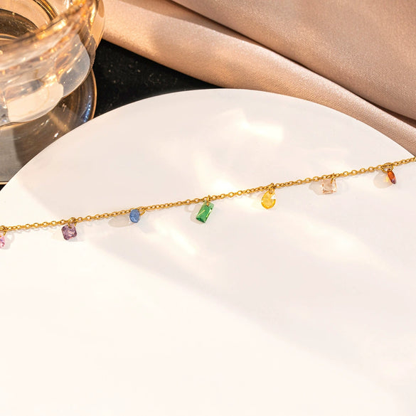 Titanium Steel Electroplated Rainbow Rhinestone Women's Fashion Simple Bracelet