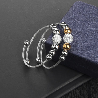 Titanium Steel Elegant Glam Shiny Round Beaded Inlay Zircon Bangle