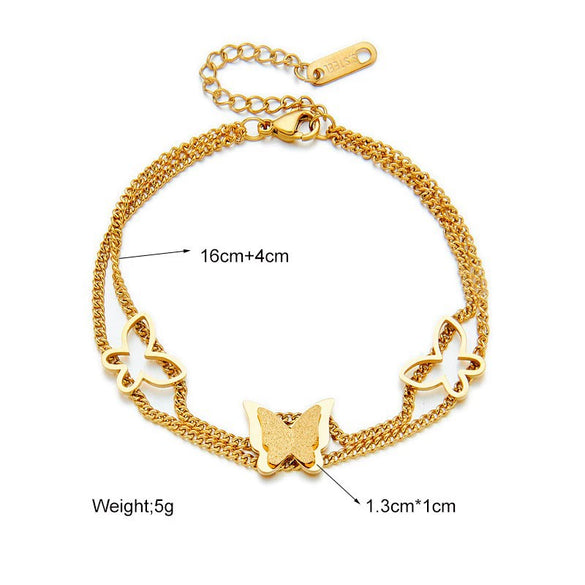 Titanium Steel Elegant Hollowout Doublelayer Threedimensional Butterfly Electroplated Women's Bracelet