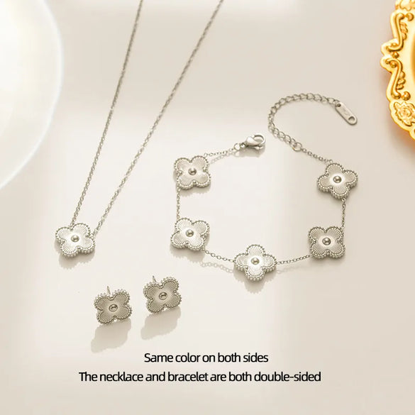 Wholesale Jewelry Elegant Lady Modern Style Four Leaf Clover 304 Stainless Steel Acrylic 18K Gold Plated Jewelry Set