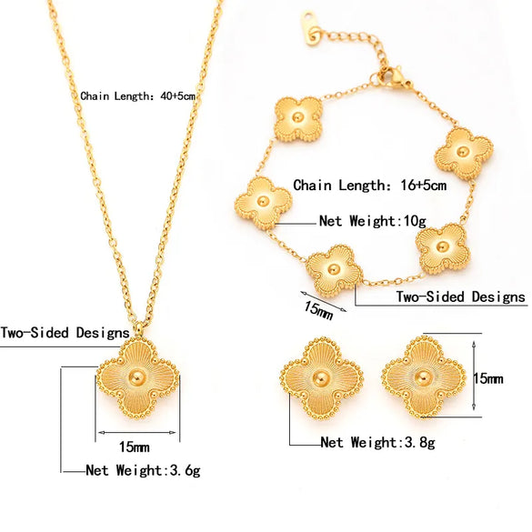 Wholesale Jewelry Elegant Lady Modern Style Four Leaf Clover 304 Stainless Steel Acrylic 18K Gold Plated Jewelry Set