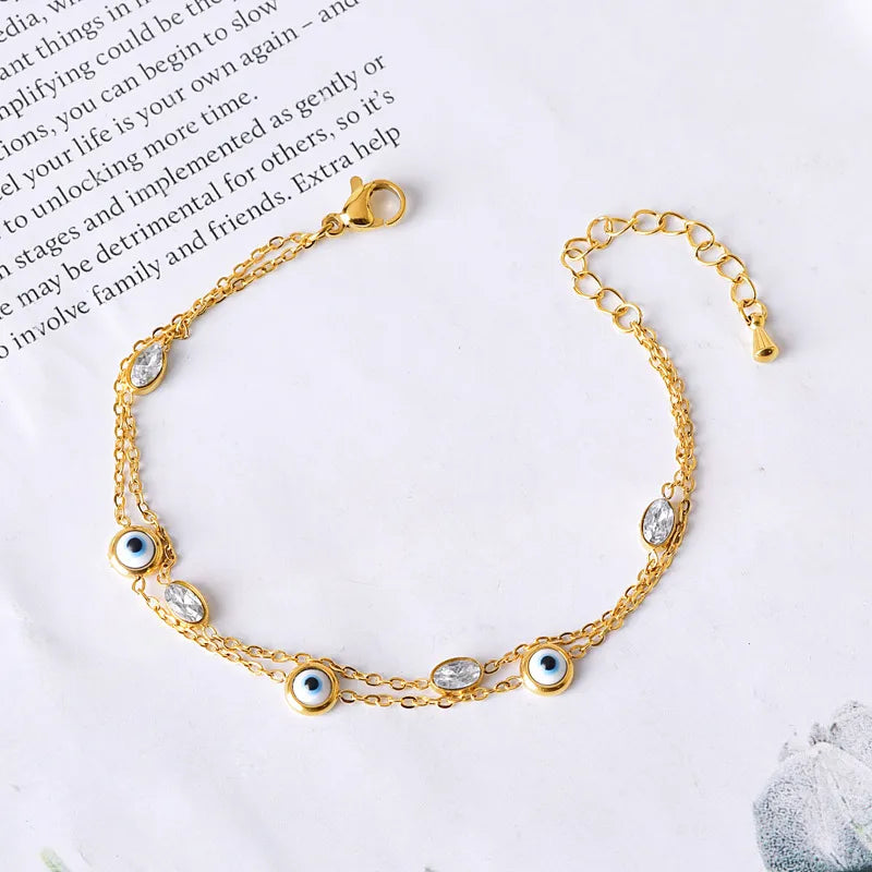 Elegant Devil'S Eye Flower 304 Stainless Steel 18K Gold Plated Glass Stone Bracelets In Bulk