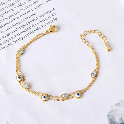 Elegant Devil'S Eye Flower 304 Stainless Steel 18K Gold Plated Glass Stone Bracelets In Bulk