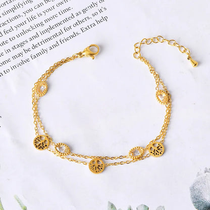 Elegant Devil'S Eye Flower 304 Stainless Steel 18K Gold Plated Glass Stone Bracelets In Bulk