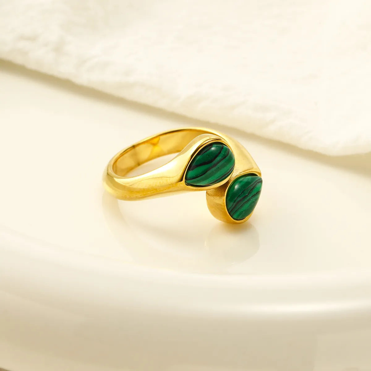 Titanium Steel Elegant Retro Geometric Plating Inlay Malachite Turquoise Opal Rings