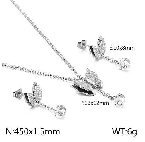 Titanium Steel 18K Gold Plated Elegant Simple Style Butterfly Bow Knot Bracelets Earrings Necklace