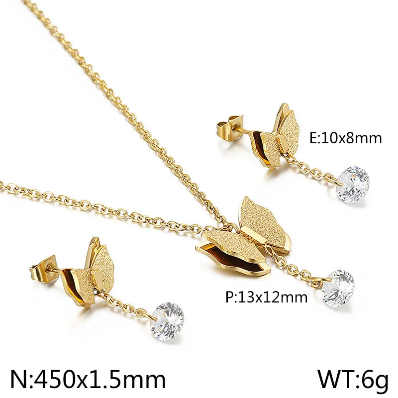 Titanium Steel 18K Gold Plated Elegant Simple Style Butterfly Bow Knot Bracelets Earrings Necklace