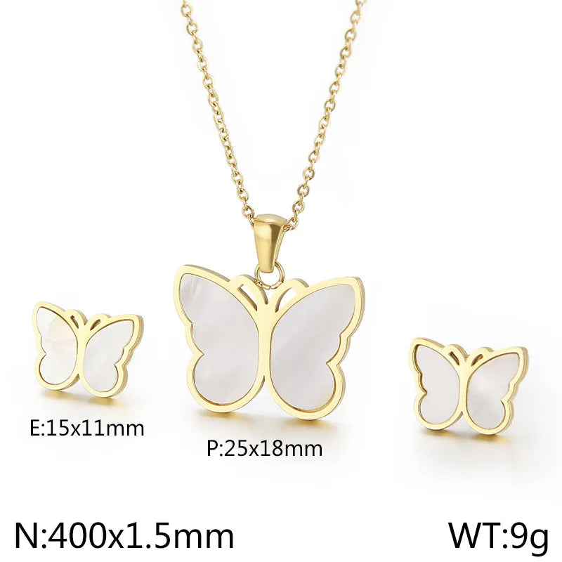 Titanium Steel 18K Gold Plated Elegant Simple Style Butterfly Bow Knot Bracelets Earrings Necklace