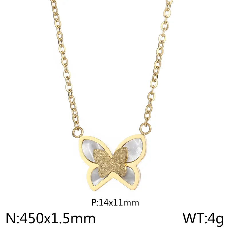 Titanium Steel 18K Gold Plated Elegant Simple Style Butterfly Bow Knot Bracelets Earrings Necklace