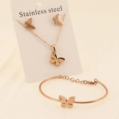 Titanium Steel 18K Gold Plated Elegant Simple Style Butterfly Bracelets Earrings Necklace