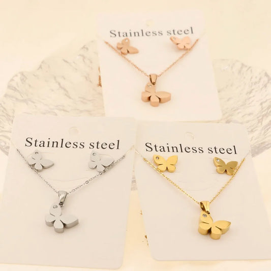 Titanium Steel 18K Gold Plated Elegant Simple Style Butterfly Bracelets Earrings Necklace