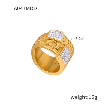 Wholesale Jewelry Elegant Simple Style Cross Titanium Steel Rhinestones 18K Gold Plated Plating Inlay Wide Band Rings