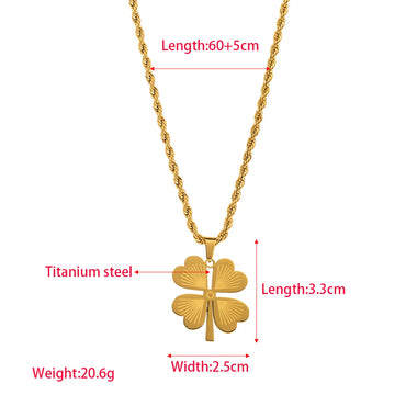 Titanium Steel Elegant Simple Style Four Leaf Clover Enamel Pendant Necklace