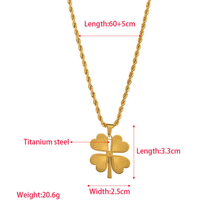 Titanium Steel Elegant Simple Style Four Leaf Clover Enamel Pendant Necklace