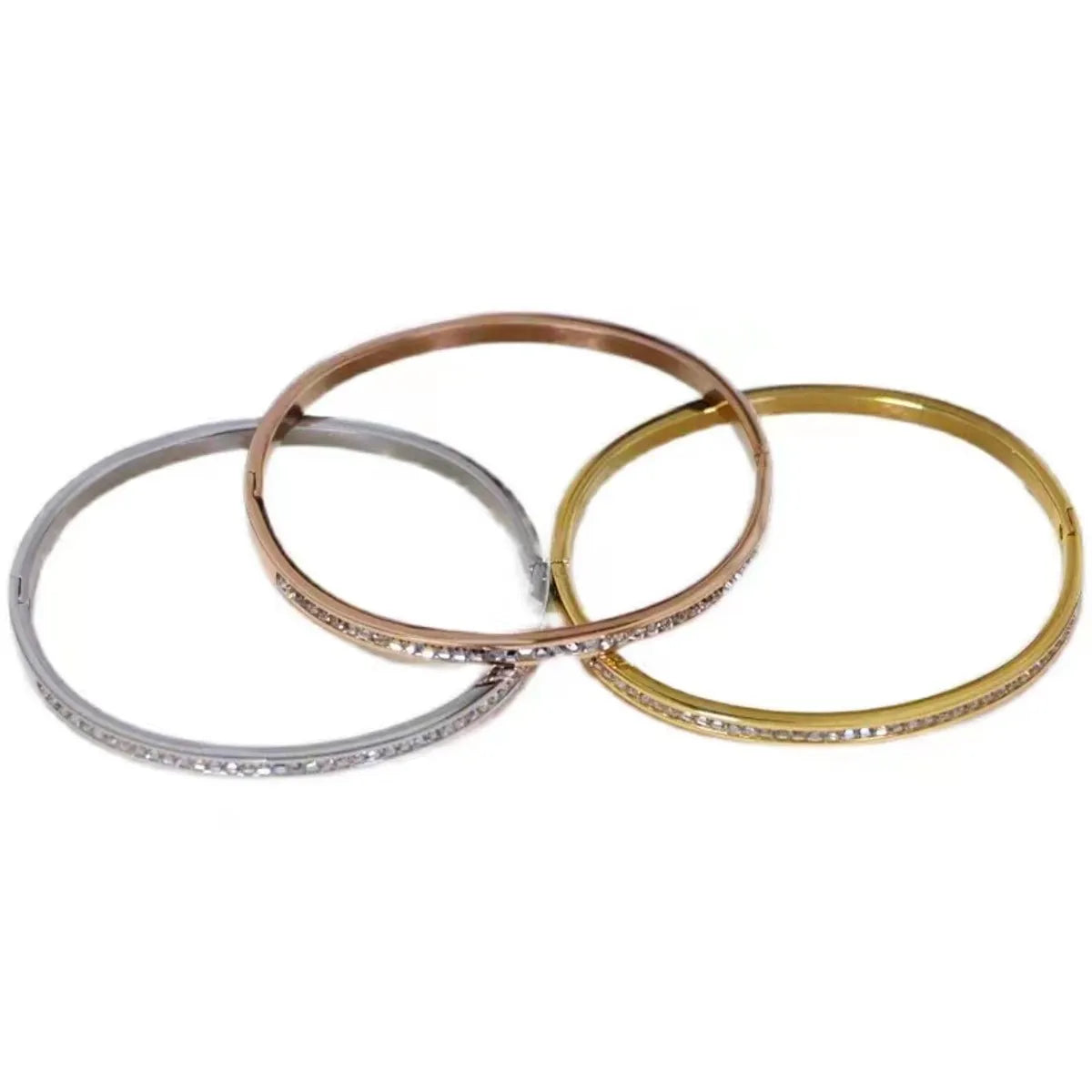 Titanium Steel Elegant Simple Style Round Plating Inlay Zircon Bangle