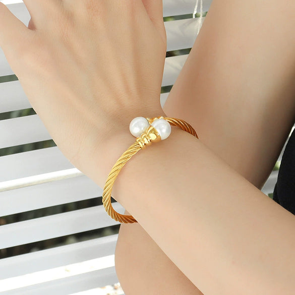316L Stainless Steel Elegant Style Flexible Tube Color Bead Bracelet And Earrings Set With Electroplating