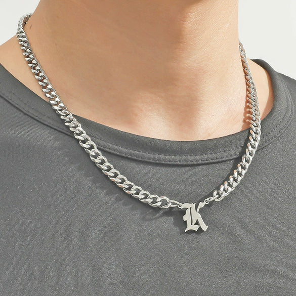 Titanium Steel English Alphabet Pendant Necklace With Cuban Chain Electroplating Hip Hop Fashion Style