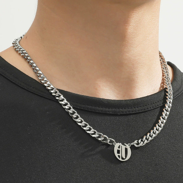 Titanium Steel English Alphabet Pendant Necklace With Cuban Chain Electroplating Hip Hop Fashion Style