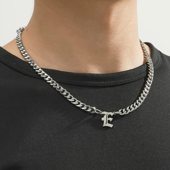 Titanium Steel English Alphabet Pendant Necklace With Cuban Chain Electroplating Hip Hop Fashion Style